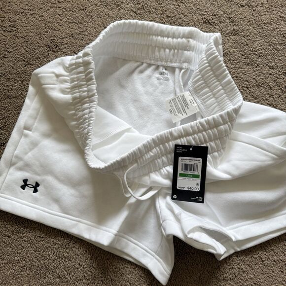 NWT UNDER ARMOUR women's Rival FLEECE SHORTS Size L white - Picture 4 of 6